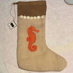 Mud Pie Tan and Orange Seahorse Holiday Stocking with Real Shells!